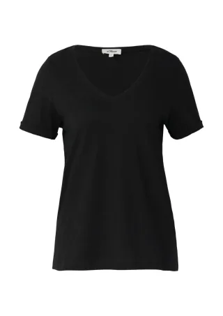 s.Oliver Red Label - Weiches T-Shirt aus Baumwolle mit V-Ausschnitt schwarz - Gr. - 48