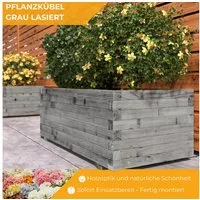 Mega-Holz Pflanzkübel Blumenkasten Kiefer Grau lasiert Pflanzgefäß Kräuterbeet Balkon, wetterfest, fertig montiert, massiv, 40 cm breit