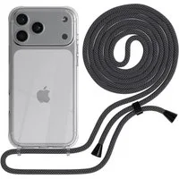 EAZY CASE Handykette Hülle mit Kette für Apple iPhone 17 Pro Max 6,9 Zoll, Handykette zum Umhängen Hülle mit Kordel Rundes Band Grau Schwarz