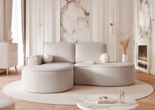 Ecksofa Designersofa Sofa ARLET in Stoff Riviera Hellbeige Ottomane Links