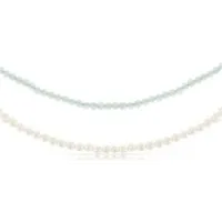Made by Nami Perlenketten-Set Zweireihige Damen Halskette mit Süßwasserperlen wasserfest verstellbar, aus Edelstahl – wasserfest – hypoallergen – multilayer Design