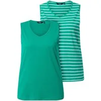 Ulla Popken Longtop Top 2er-Pack Ringel/uni V-Ausschnitt ärmellos (2-tlg)