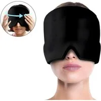 HEYHIPPO Augenbinde Gel-Kühlkappe für Kopf & Augen –doppelschichtige Gel-Füllung, Schwarz, Elastische Kühlhaube 300g– für Kalt- & Wärmeanwendung, Wiederverwendbare Gel-Kühlmaske – 360° Kühlkappe für Kopf & Augen