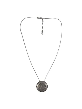 Steuer Modeschmuck Kette Halskette, silberfarben, mit rundem Anhänger