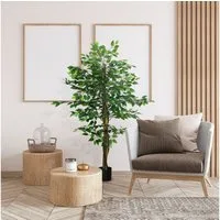 Kunstpflanze Künstliche Pflanzen, Kunstbaum wie echt, Wohnzimmer, Schlafzimmer Ficus, HOMCOM, Höhe 150 cm, Kuststoff, Grün