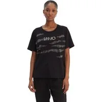 Liu Jo Kurzarmshirt - Damen T-Shirt mit Strass - Logo Shirt mit Print - Kurzarm Shirt -