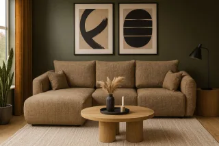 Ecksofa mit Schlaffunktion RUDEN Sofa in Stoff Bello Braun Ottomane Links