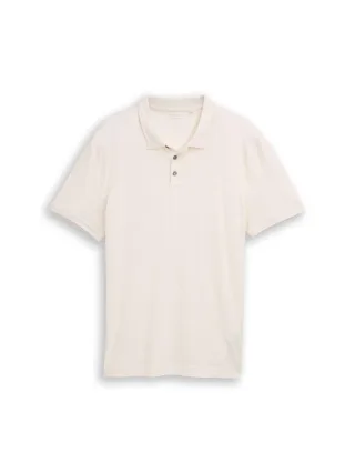 Tom Tailor - Fitted Poloshirt mit Logo-Print gardenia white - Gr. - L