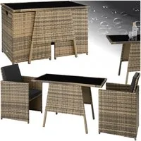 tectake Sitzgruppe Rattan Sitzgruppe, (Set., 3-tlg), Tisch mit abnehmbarer Glasplatte