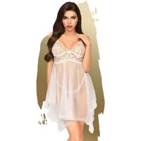 Penthouse Body Penthouse Negligee, Dessous, "Naughty doll", 2 Teile, weiß (2-tlg) tiefer V-Ausschnitt, feine Spitzenbordüre