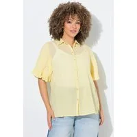 Ulla Popken Hemdbluse Bluse Kreppoptik Hemdkragen Ballon-Halbarm