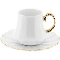 Mulex Kaffeeservice 12-teiliges Mokkatassen-Set aus Porzellan - Weiß & Gold, 100 ml (12-tlg), 6 Personen, Porzellan, 6x Mokkatassen, 6x Untertassen