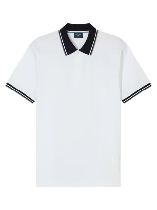 OLYMP - Poloshirt im Casual Fit mit gestreiftem Kragen weiß - Gr. - XXL