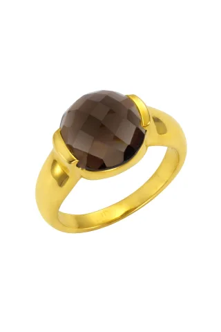 Jamelli Ring 925 Silber vergoldet Rauchquarz 12mm
