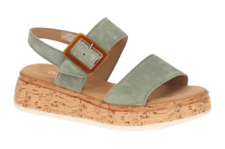 Gabor 82.744 Damen Sandalette Gr?n Pine Velour Kork Keilabsatz Echtleder