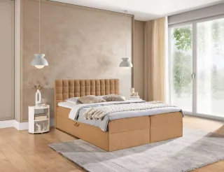 Boxspringbett Schlafzimmerbett TORIBO 200x200cm Stoff Coral Apricot