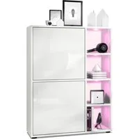 Vladon Highboard Cuba (Anrichte mit 2 Türen, und 4 offene Fächer inkl. RGB LED Beleuchtung), Weiß matt/Weiß Hochglanz (79 x 105,5 x 35,5 cm)
