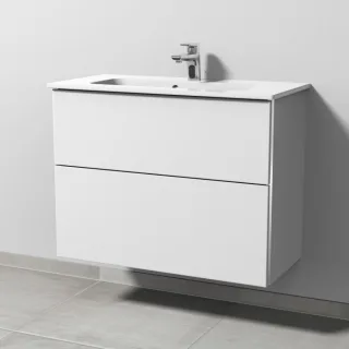Sanipa 3way Waschtischunterbau zu Duravit ME by Starck Waschtisch mit 2 Auszügen, Weiß-Soft BR72343