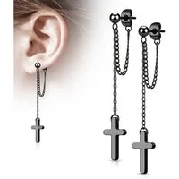 Order & Smile Schmuck Paar Ohrhänger Kreuz Ohrstecker hängend: Edelstahl Ohrhänger mit Kette
