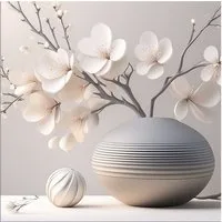 artissimo Glasbild Bild aus Glas 50x50 cm / Wandbild Quadratisch / Wanddeko modern, Stillleben: Blumen/ Blütenzweige in beige