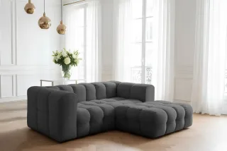 Ecksofa Designersofa SOLVIE XS in Stoff Moly Anthrazit Ottomane Rechts