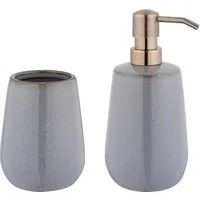 WENKO Badaccessoire-Set Sirmione, Set, Seifenspender und Zahnputzbecher, Keramik mit individueller Glasur