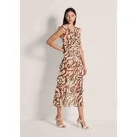 MADELEINE Midikleid Sommerkleid mit Animal-Print Midikleid mit V-Ausschnitt, Volants, Wadenlänge und ohne Arm