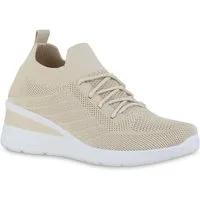 VAN HILL 21139140 YR LW502 Damen Sneaker Beige 40 Wedgesneaker Damen Sneaker Wedges Schnürer Strick Profil-Sohle