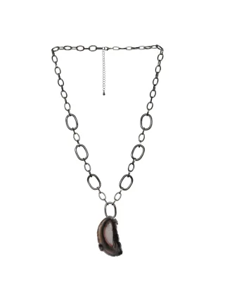 Steuer Modeschmuck Anhänger mit Kette Achatanhänger grau 85 cm