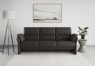 DOMO collection 3-Sitzer "Pina, schmale Armlehnen, mit Federkern, kompakt & elegant" Hoher Sitzkomfort, Luxus-Microfaser Lederoptik, grau, Breite 219 cm