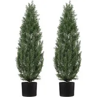 Kunstbaum 2pcs künstliche Zeder künstlicher Strauch UV-beständiges Topfpflanze, GarveeMore, Höhe 91 cm