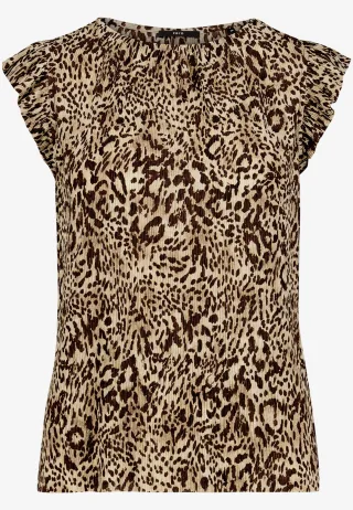 zero - T-Shirt gerafft mit Leoprint beige/brown - Gr. - 38