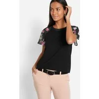 bonprix T-Shirt bequeme Passform, Kurzarm-Design, mit Chiffonärmeln