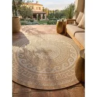 KADIMA DESIGN Outdoorteppich KAUNS Wetterfest UV-Beständig Balkon Waschbar Vintage, Rund, Höhe: 3 mm, Beige, 80x80 cm, Strapazierfähig Balkonteppich Waschbar