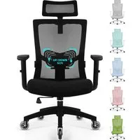 Adormii Bürostuhl Bürostuhl mit Gerauschlose Gummirollen,Ergonomischer Bürostuhl (Drehstuhl 360° mit Verstellbarer Kopfstütze, verstellbarer Lendenwirbelstütze und verstellbarer Armlehnen, Computerstuhl, Wippfunktion bis 135), Höhenverstellbar, Atmun