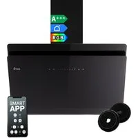 KKT KOLBE Wandhaube Dunstabzugshaube 90cm SOLO9005SM RGBW Ambientebeleuchtung Dunstabzugshaube 90cm SOLO9005SM RGBW Ambientebeleuchtung, Kopffrei / 90cm / Smarte WiFi-App / Schwarz / Glas / Schräghaube