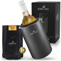 BARMINGO Wein- und Sektkühler Edelstahl mit 2 Kühlmanschetten, Weinflaschenkühler & Getränkekühler, doppelwandiger Flaschenkühler für Wein, Sekt & Champagner