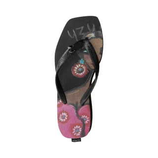 Schwarze Flip-Flops mit Strandprint Claudia, mittelhoher Absatz, schwarz
