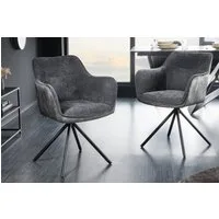 riess-ambiente Polsterstuhl VERONA dunkelgrau – Samt & Strukturstoff, mit Armlehne, Metall (Einzelartikel, 1 St), 180° drehbar mit Auto-Return-Funktion – ideal für Esszimmer oder Büro