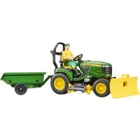 Bruder® Spielzeug-Traktor bworld John Deere Aufsitzrasenmäher mit Anhänger und Gärtner (62104), Made in Europe
