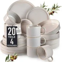 Moritz & Moritz Kombiservice CASTELLO Geschirrset 20 tlg. Komplett-Set für 4 Personen (20-tlg), 4 Personen, Steinzeug, Robustes Kombigeschirr für 4 Personen