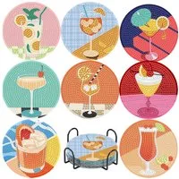 FOUORTUNATE-BEE Kreativset 8 Stück Cocktail Diamond painting untersetzer with Holder, (Diamond Painting zum Basteln,für Anfänger,Erwachsene & Kinder, 8-tlg., Geburtstagsgeschenk für Erwachsene&Kinder)