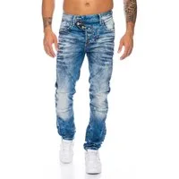 Cipo & Baxx Regular-fit-Jeans Herren Jeans mit aufwendigen Nahtstrukturen und Knopfleiste Bunte Verschlussknöpfe für dezenten Hingucker