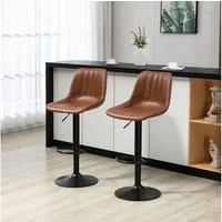 HOMCOM Barhocker Barhocker 2er Set, 360° Drehbar Gepolstert Barstuhl (Tresenhocker, 2 St., Barstuhl), Kunstleder, Stahl, Braun 43 x 49,5x 91-111 cm