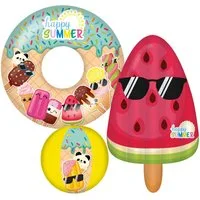 Happy People Luftmatratze Happy Summer 3er Strandset - Wasserball, Schwimmring & Luftmatratze, (3-St)