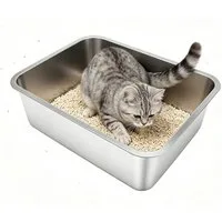 kisidus Katzentoilette Edelstahl Katzenklo 44,5 x 34,5 x 14 cm Mittelgroßes offenes Katzenklo, Geruchsfrei Leicht zu Reinigen für Kätzchen und Kaninchen
