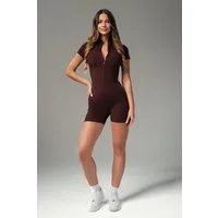 FemmeTone Turnanzug Damen Kurzarm Sport-Jumpsuit – Yoga Overall mit Reißverschluss (Einteiler, Einzelteil), Fitness Activewear – elastische Sportbekleidung für Workout, Tanz, Gym