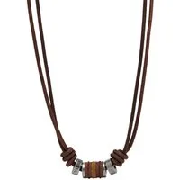 Fossil Kette mit Anhänger Schmuck Geschenk Edelstahl Leder