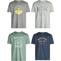 MUSTANG T-Shirt Herren Printshirt 4er Pack Set Regular Fit (Vorteilspack, 4-tlg) Kurzarm Sommer Tee Shirt mit Rundhalsausschnitt aus 100% Baumwolle