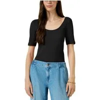 QS Rundhalsshirt Sommershirt mit weitem Rundhals vorn und hinten